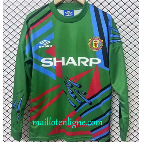 Thai Maillot Retro Manchester United Maillot Gardien de but Manche Longue Vert 1992-93 maillotenligne 10492