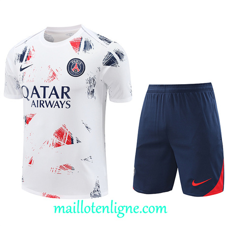 Thai Maillot Ensemble Paris Saint-Germain + Short Training Blanc 2024 2025 ligne 120986