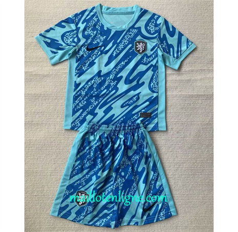 Thai Maillot Pays-Bas Enfant goalkeeper bleu 2024 2025 ligne 46371