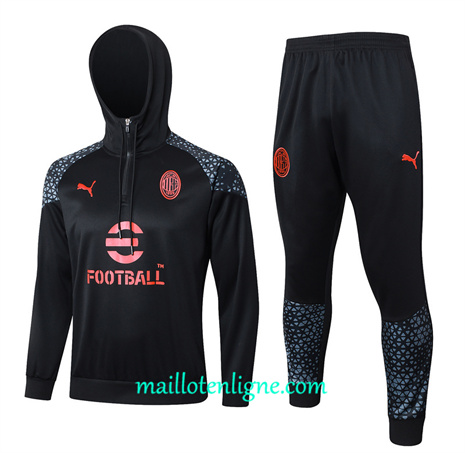 Thai Maillot Ensemble AC Milan Survetement à capuche noir 2024 2025 ligne 46105