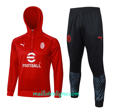 Thai Maillot Ensemble AC Milan Survetement à capuche rouge 2024 2025 ligne 46106