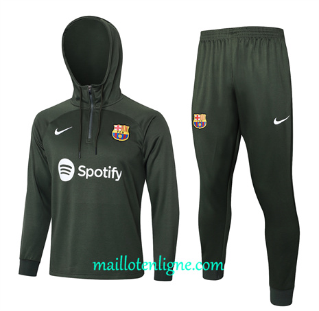 Thai Maillot Ensemble Barcelone Enfant Survetement à capuche vert foncé 2024 2025 ligne 46119