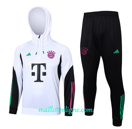 Thai Maillot Ensemble Bayern Munich Enfant Survetement à capuche Blanc 2024 2025 ligne 46116