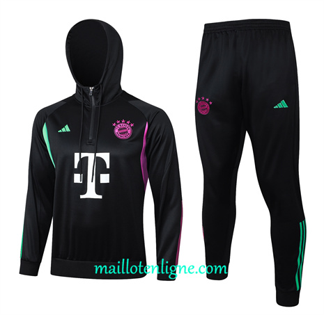 Thai Maillot Ensemble Bayern Munich Enfant Survetement à capuche noir 2024 2025 ligne 46117