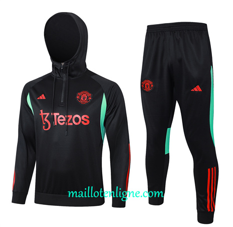 Thai Maillot Ensemble Manchester United Enfant Survetement à capuche noir 2024 2025 ligne 46172