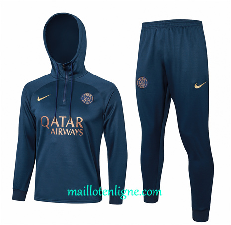 Thai Maillot Ensemble Paris Saint-Germain Enfant Survetement à capuche bleu royal 2024 2025 ligne 46140