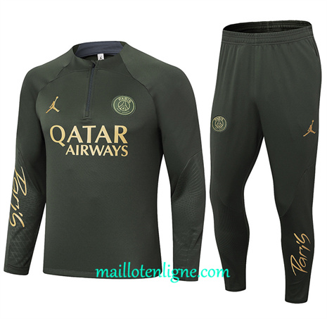 Thai Maillot Ensemble Paris Saint-Germain Enfant Survetement Armée verte 2024 2025 ligne 46154