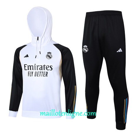 Thai Maillot Ensemble Real Madrid Enfant Survetement à capuche Blanc 2024 2025 ligne 46124