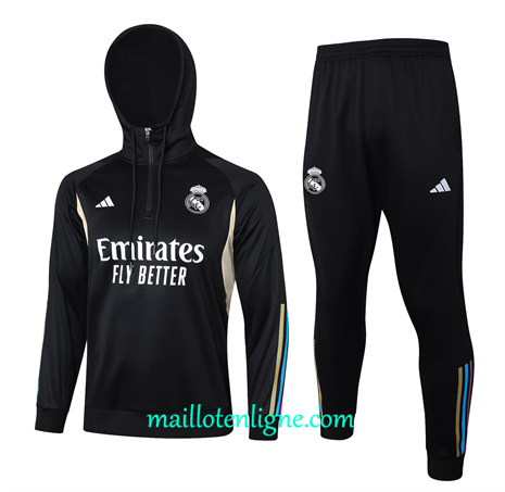 Thai Maillot Ensemble Real Madrid Enfant Survetement à capuche noir 2024 2025 ligne 46125