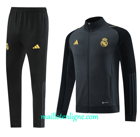 Thai Maillot Ensemble Real Madrid Enfant Veste Survetement gris foncé 2024 2025 ligne 46137