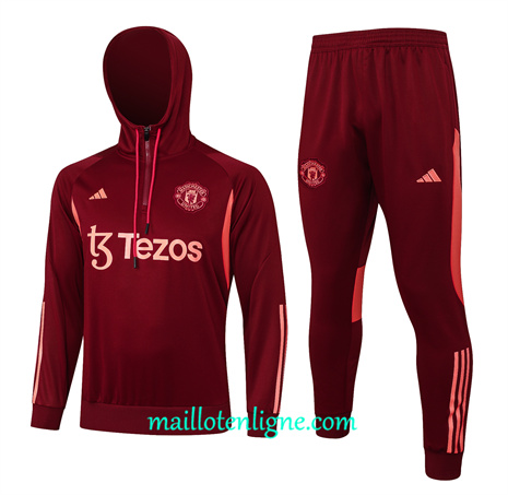 Thai Maillot Ensemble Manchester United Survetement à capuche rouge bordeaux 2024 2025 ligne 46099