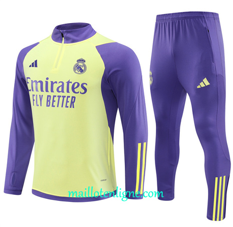 Thai Maillot Ensemble Real Madrid Survetement jaune clair 2024 2025 ligne 46049