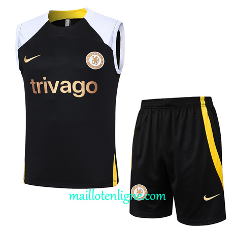 Thai Maillot Ensemble Chelsea Debardeur Training noir 2024 2025 ligne 46227