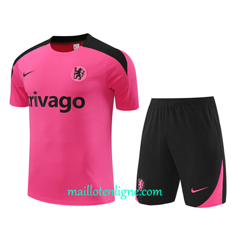 Thai Maillot Ensemble Chelsea Enfant + Short Training rose 2024 2025 ligne 46232