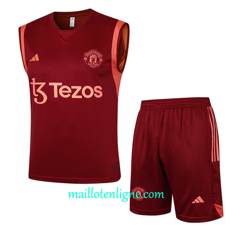 Thai Maillot Ensemble Manchester United Debardeur Training rouge bordeaux 2024 2025 ligne 46238