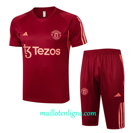 Thai Maillot Ensemble Manchester United + Short Training rouge bordeaux 2024 2025 ligne 46240