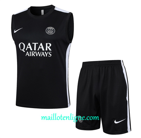 Thai Maillot Ensemble Paris Saint-Germain Debardeur Training noir 2024 2025 ligne 46206