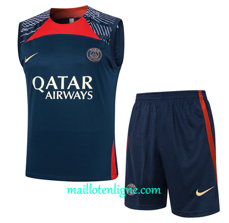 Thai Maillot Ensemble Paris Saint-Germain Debardeur Training bleu royal 2024 2025 ligne 46209