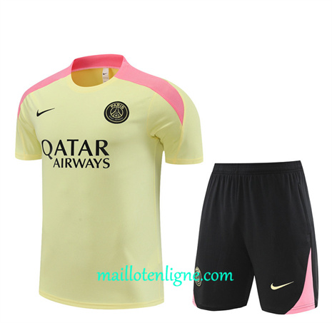 Thai Maillot Ensemble Paris Saint-Germain Enfant + Short Training jaune clair 2024 2025 ligne 46214