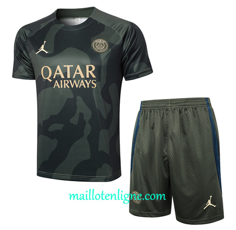 Thai Maillot Ensemble Paris Saint-Germain + Short Training vert foncé 2024 2025 ligne 46217