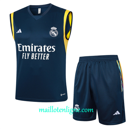 Thai Maillot Ensemble Real Madrid Debardeur Training bleu marine 2024 2025 ligne 46199