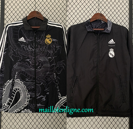 Thai Maillot Réversible Coupe vent Real Madrid noir 2024 2025 ligne 46308