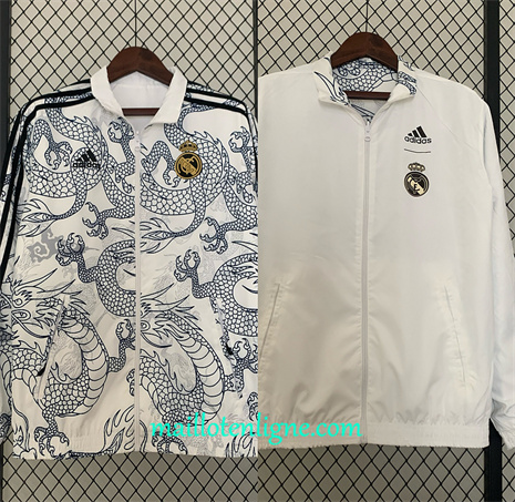 Thai Maillot Réversible Coupe vent Real Madrid Blanc 2024 2025 ligne 46309