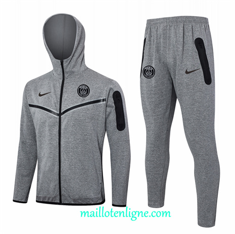 Thai Maillot Ensemble Paris Saint-Germain Veste Survetement à Capuche Gris 2024 2025 ligne248592