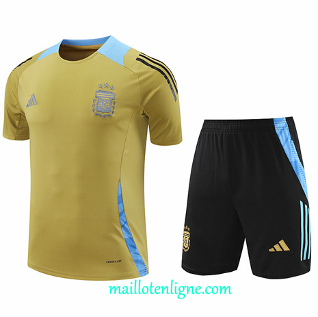 Thai Maillot Ensemble Argentine + Short Training Jaune 2024 2025 ligne248735