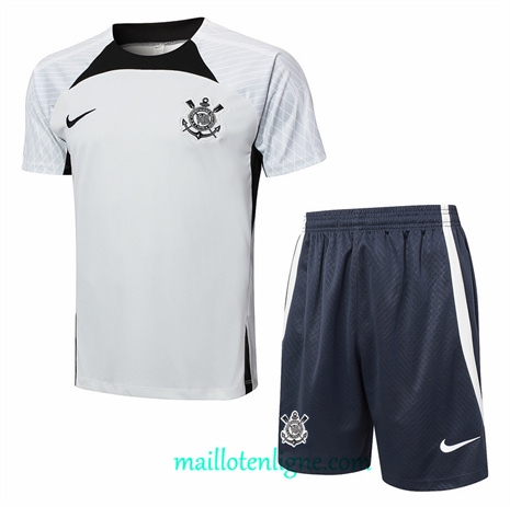 Thai Maillot Ensemble Corinthians + Short Training Gris Clair 2024 2025 ligne248779