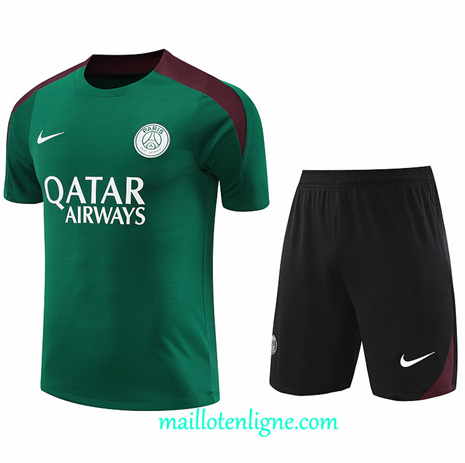 Thai Maillot Ensemble Paris Saint-Germain + Short Training Vert 2024 2025 ligne248863